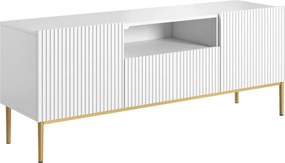 Comodă TV Nicole 150 cm cu nișă - alb mat / picioare aurii