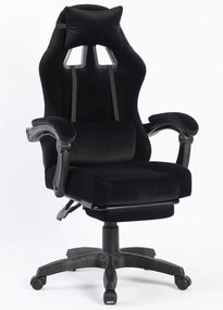 RESIGILAT- Scaun gaming, masaj în perna lombară, suport picioare, negru, catifea