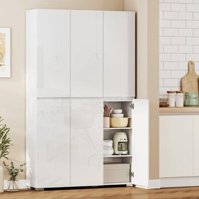 HOMCOM Bufet înalt pentru bucătărie dulap de bucătărie cu finisaj lucios 6 uși cu închidere silențioasă rafturi reglabile alb | Aosom Romania