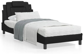 3213994 vidaXL Cadru de pat cu lumini LED, negru, 90x200 cm, piele ecologică