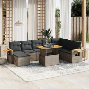 vidaXL Set canapele de grădină, 9 piese, cu perne, gri, poliratan