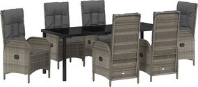 vidaXL Set de masă pentru grădină cu pernă 7 pcs Gri poliratan