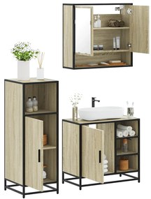 vidaXL Set mobilier de baie, 3 piese, stejar sonoma, lemn prelucrat