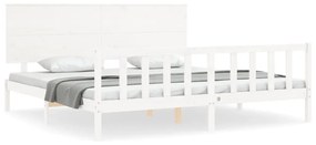 3193417 vidaXL Cadru de pat cu tăblie Super King Size, alb, lemn masiv