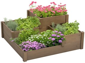 Outsunny grădină în trepte cu 4 recipiente pentru plante, rezistentă la intemperii, lemn masiv, 122x122x51 cm, natural | Aosom Romania