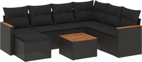 vidaXL Set mobilier de grădină cu perne, 8 piese, negru, poliratan