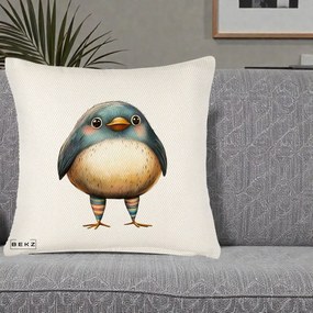 Perna Decorativa Pasare Teal-Bej cu Sosete Curcubeu, 40x40 cm, Crem Reliefat, Husa Detasabila, Perna Inclusa, BEKZ®