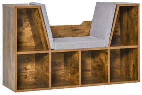 HOMCOM Bibliotecă-bancă 2 în 1 cu perne de șezut, etajeră cub cu 6 compartimente deschise, 102 x 30 x 61 cm, maro rustic | Aosom Romania