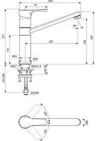 Baterie bucatarie Ideal Standard Alpha cu pipa tubulara inalta