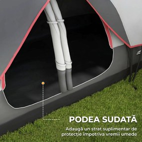 Outsunny Cort de Camping pentru 6-8 Persoane cu 2 Camere Separate și Uși cu Fermoar, 450x215x180 cm, Gri | Aosom Romania
