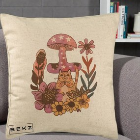 Perna Decorativa Ciuperca Pisica Boho, 40x40 cm, Bej, Husa Detasabila, Perna Inclusa, BEKZ®