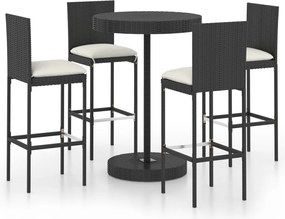 vidaXL Set mobilier bar de grădină cu perne, 5 piese, negru, poliratan