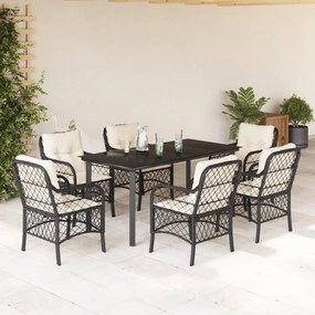 3212093 vidaXL Set mobilier de grădină cu perne, 7 piese, negru, poliratan