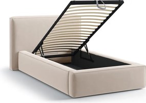 Pat bej tapițat cu spațiu de depozitare cu somieră 90x200 cm Jodie – Micadoni