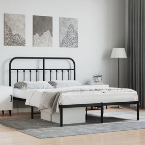 352577 vidaXL Cadru de pat metalic cu tăblie, negru, 135x190 cm