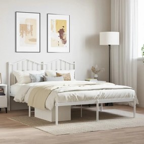 373839 vidaXL Cadru de pat metalic cu tăblie, alb, 140x200 cm