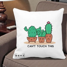 Perna Decorativa Cactus Funny Can't Touch This, 40x40 cm, Alba Mata, Husa Detasabila, Perna Inclusa, BEKZ®