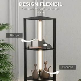 Lampa de Podea LED cu Rafturi, Lampa Moderna Independenta de Colt pentru Camera de Zi cu Lumina Alba Calda Reglabila, Negru HOMCOM | Aosom Romania
