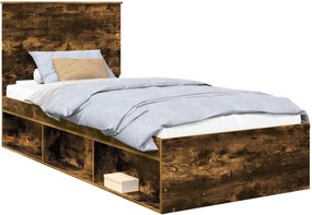 vidaXL Cadru de pat Stejar fumuriu 90 x 200 cm Lemn de pin masiv