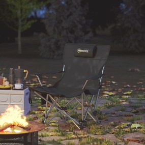 Outsunny Scaun de Camping Pliabil și Rabatabil cu Suport pentru Picioare Detașabil și Tetieră, 82x50/100x88 cm, Negru | Aosom Romania