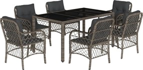 vidaXL Set mobilier de grădină cu perne, 7 piese, gri, poliratan