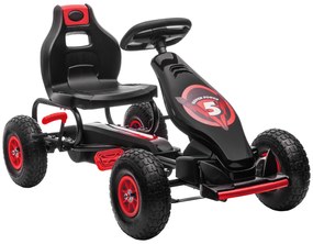 HOMCOM Go Kart pentru Copii 5-12 Ani, cu Pedale, Scaun Ajustabil și Cauciucuri Gonflabile, Frână de Mână și Amortizare Socuri Roșu | Aosom România