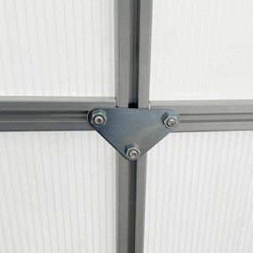 Outsunny Seră de Grădină din Policarbonat 7,1 m² dim. 1,9L x 3,75l x 1,99 m cu Fundație, Fereastră de Ventilație Reglabilă, Ușă Glisantă - Argintiu și Transparent | Aosom Romania