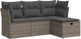 vidaXL Set canapea de grădină cu perne, 4 piese, gri, poliratan