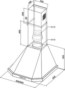 Hota KUGERR D100 - 90cm, Putere Absorbtie 983 mc/h, Inox - Aspirator, Decorativa, Silentioasa, Puternica, Robusta, de Perete