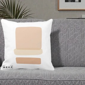 Perna Decorativa Abstract Forme Bej Poudre, 40x40 cm, Alba Mata, Husa Detasabila, Perna Inclusa, BEKZ®