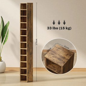 HOMCOM Depozitare pentru CD și DVD cu 12 compartimente, capacitate max. 204 CD, 21 x 20 x 175 cm, maro rustic | Aosom Romania