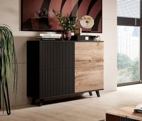Comoda Random KM2 stejar wotan/negru - L100 x A40 x h95 cm