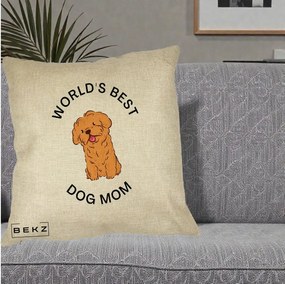 Cadou pentru Iubitorii de Caini - Perna Personalizata World's Best Dog Mom, 40x40 cm, Crem, Husa Detasabila, Perna Inclusa, BEKZ®