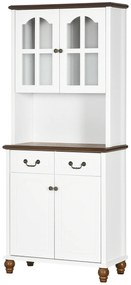 HOMCOM Sifonier de Bucătărie, Bufet, 2 Sertare, 2 Compartimente cu Uși, Design Clasic, Alb + Maro închis, 76 x 38 x 182 cm | Aosom Romania