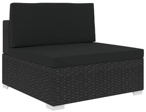 vidaXL Scaun modular de mijloc, 1 buc., negru, poliratan, cu perne