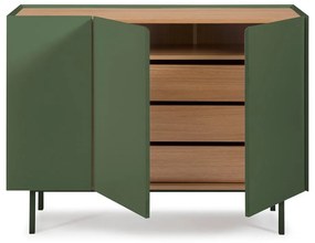 Comodă verde joasă cu aspect de lemn de stejar 110x85 cm Arista – Teulat