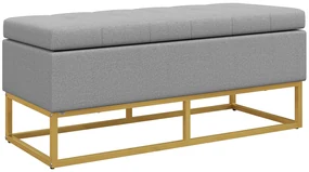 HOMCOM Bancă cu depozitare 2 în 1, scaun capitonat și picioare din oțel 110 x 44 x 48 cm gri și aurit | Aosom Romania