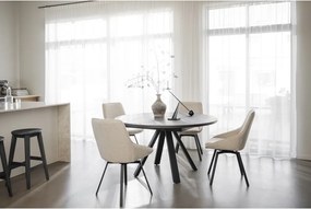 Masă de dining maro închis rotundă extensibilă cu aspect de lemn de stejar ø 135 cm Maddock – Rowico