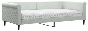 3197754 vidaXL Pat de zi cu saltea, gri deschis, 100x200 cm, catifea