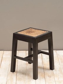 Scaunel negru, din lemn de cedru si rattan, Django