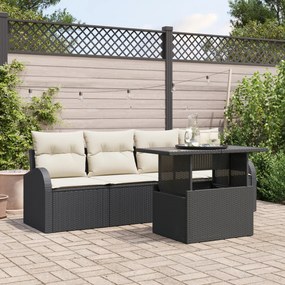 vidaXL Set de 5 Piese de Sofa pentru Grădină cu Perne Negru din Ratan Pol