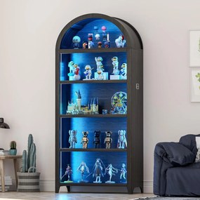 DUA206 - Vitrina LED 75cm, Dulap SMART, rotund pentru birou, Biblioteca Living, Rafturi Dormitor, Dining, Hol - Alb / Negru / Maro