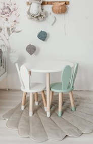Set masuta rotunda roz si 2 scaunele iepuras alb si mint