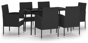 Set de mobilier pentru gradina, 7 piese, negru Negru, Lungime masa 140 cm, 7