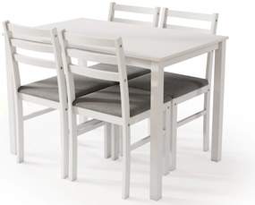 MAZZONI EXPORT Set TORINO masă + 4 scaune Alb/Gri deschis (material Sawana 21) - SET DE LEMN PENTRU BUCĂTĂRIE/SUFRAGERIE