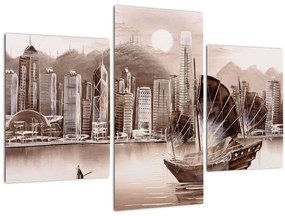 Tablou - Victoria Harbour, Hong Kong, efect sepia (90x60 cm)