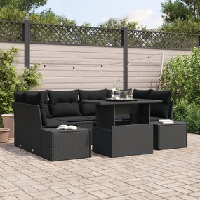 vidaXL Set de grădină cu 7 piese și perne din rattan și poliester, negru