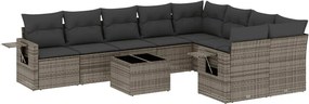 vidaXL Set mobilier de grădină cu perne, 10 piese, gri, poliratan
