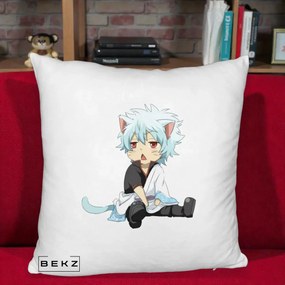 Perna Personalizata Gintama Gintoki Chibi Pisica, 40x40 cm, Alb Pufos, Husa Detasabila, Perna Inclusa, BEKZ®