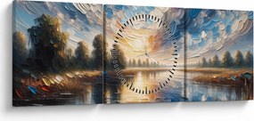 Tablou - Pictură cu soarele deasupra apei (cu ceas) (90x30 cm)